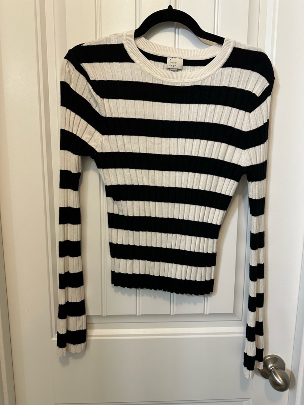 a new day Black and White Striped Ribbed Top